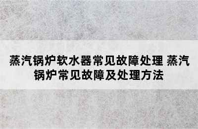 蒸汽锅炉软水器常见故障处理 蒸汽锅炉常见故障及处理方法